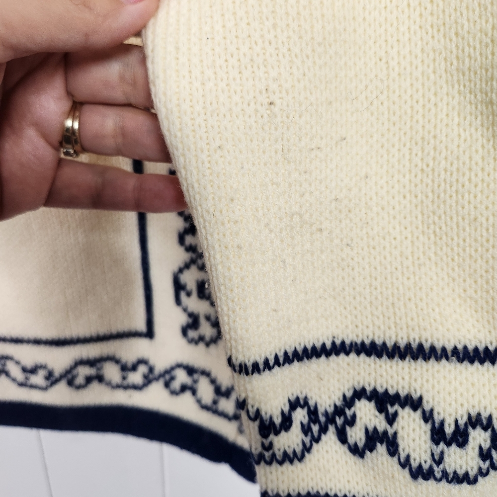 Vintage Fair Isle Nordic Ski Turtleneck Sweater Beige 1970s 1980s Size Small - Picture 7 of 10